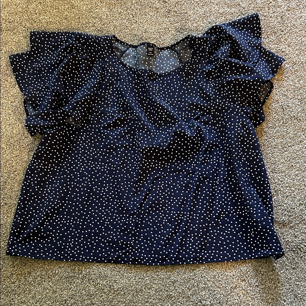 SHEIN Navy and White Polka Dot Blouse